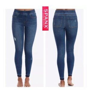 SPANX Distressed Raw Hem Skinny Pull On Denim Jeans Size Large